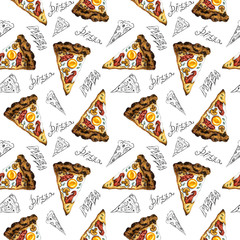 Pizza seamless pattern watercolor