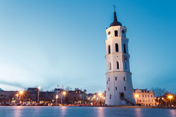 Fototapeta na wymiar VILNIUS, LITHUANIA, The Cathedral Square, main square of the Vilnius Old Town.