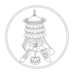 victory flag. eight auspicious symbols of buddhism. Valuable. Black and White Drawing