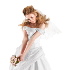 Fototapeta na wymiar Portrait of a beautiful woman dressed as a bride