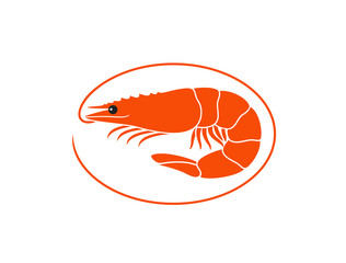 Shrimp logo. Isolated shrimp on white background. Prawns