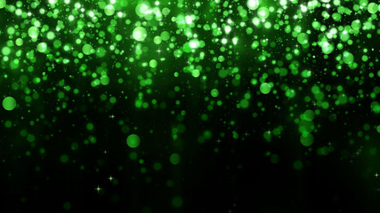 Beautiful glitter light background. Background with green falling particles template for premium design. Falling bright confetti and magic light