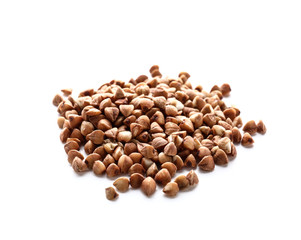 Raw buckwheat on white background
