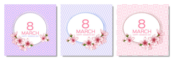 8 March Happy Women's Day vector cards set.