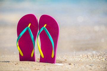 Fototapeta na wymiar Flip-flops on beach