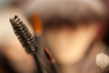 set of brushes for make-up. Brush for eyelashes. Tools for cosmetics. Closeup