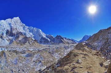  Beautiful panoramic mountain view of Everest Region, Sagarmatha National Park, Khumbu valley, Solukhumbu,  Himalayas mountains, Nepal  