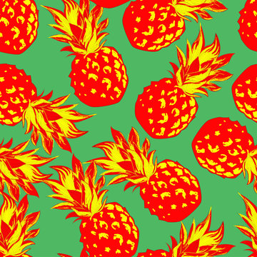 Pineapples  on a white background. Seamless vector pattern.
