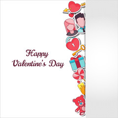 Valentines Day Greeting Card with vector flat outline icons