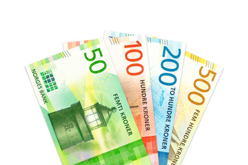 some new norwegian krone bank notes with copy space
