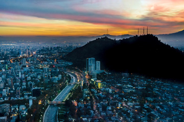 Sunset Scene Santiago de Chile Aerial View