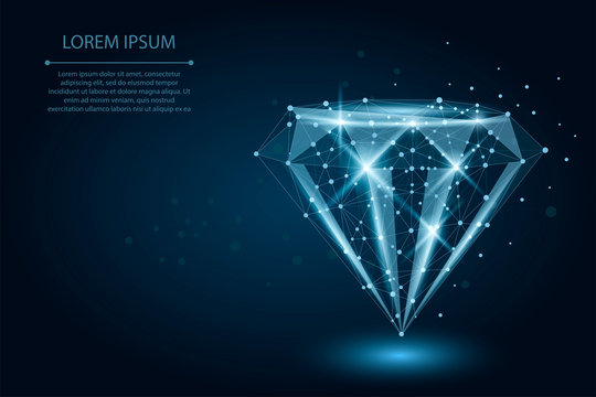 Abstract image of a diamond consisting of points, lines, and shapes. Vector business illustration. Space poly, stars and universe