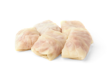Raw stuffed cabbage isolated on white background.
