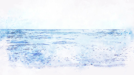 Abstract sea soft wave watercolor illustration painting backgroud.