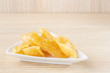 Natural collagen in solid state, in container on the table