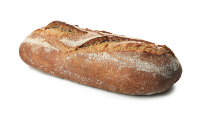 Loaf of fresh bread on white background