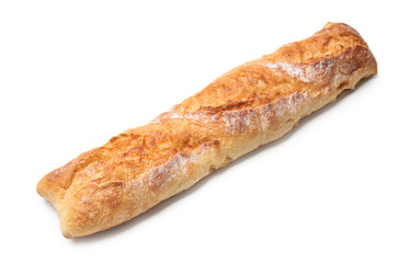 Loaf of fresh bread on white background