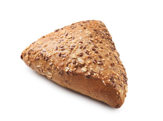 Loaf of fresh bread on white background