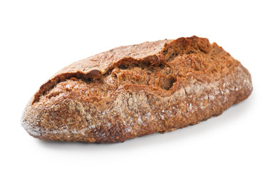 Loaf of fresh bread on white background