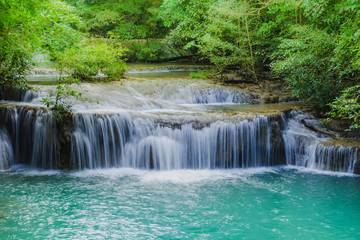 Fototapeta na wymiar Beautiful scenery of Erawan Waterfall in Kanchanaburi,Thailand.
