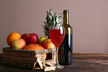 Gift basket for Purim holiday on table