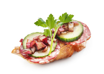 Fresh tasty bruschetta on white background