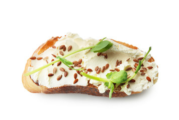Fresh tasty bruschetta on white background