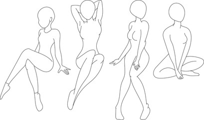 continuous line drawing of standing young women