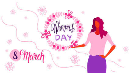 Woman holding floral wreath happy women day