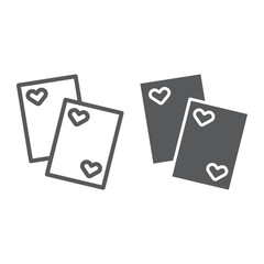 Cards line and glyph icon, game and casino, playing cards sign, vector graphics, a linear pattern on a white background.