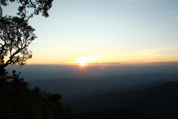 Fototapeta na wymiar Aerial view from the top of mountain on the sunset. Doi Suthep, Chiang Mai province, Thailand.