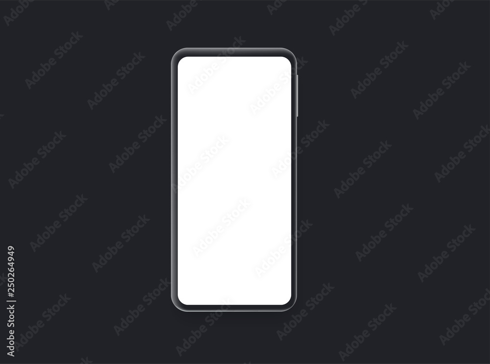 Poster black smartphone with blank black screen. realistic vector mockup phone for visual