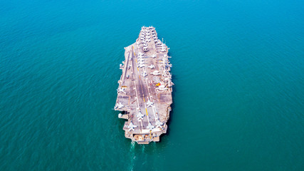 Top view of Aircraft carrier on the ship