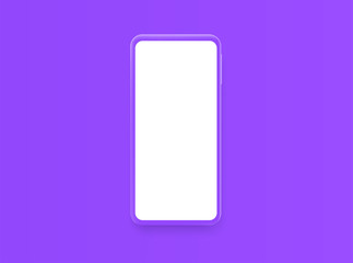 Violet smartphone with blank violet screen. Realistic vector mockup phone for visual ui app demonstration.