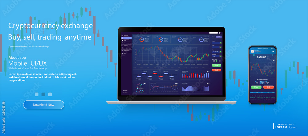 Aufkleber web site screen template. forex market, news and analysis. binary option. application screen for tra