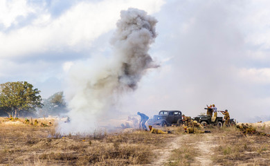 Fototapeta na wymiar Explosions, fire and smoke
