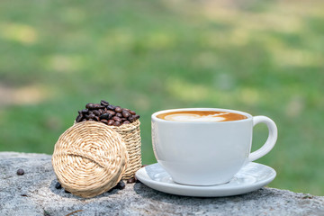 Hot Coffee cup with Coffee beans