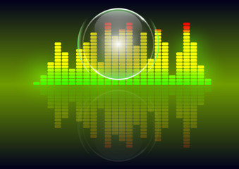 Abstract form of sound wave, digital equalizer, sound impulses of musical rhythm. Bright background for your design. Vector illustration