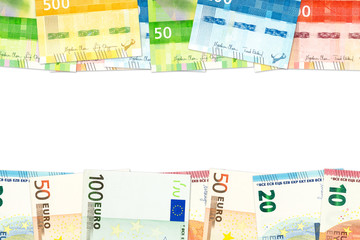 new norwegian krone and euro banknotes indicating bilateral economic relations with copy space