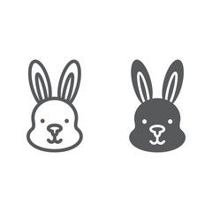 Rabbit line and glyph icon, hare and animal, bunny sign, vector graphics, a linear pattern on a white background.