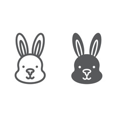 Fototapeta premium Rabbit line and glyph icon, hare and animal, bunny sign, vector graphics, a linear pattern on a white background.