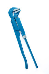 Adjustable pipe wrench, pliers, spanner or plumbing tool isolated on white background.