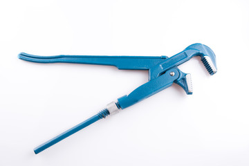 Adjustable pipe wrench, pliers, spanner or plumbing tool isolated on white background.