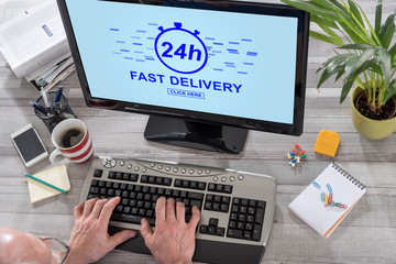 Fast delivery concept on a computer