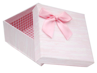 Pink gift box with pink bow on the white background