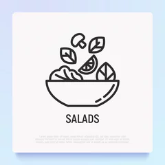 Fotobehang Salad in bowl thin line icon. Healthy food. Modern vector illustration for salad bar. © AlexBlogoodf
