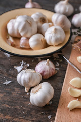 Fresh garlic on wooden table