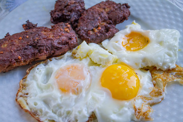 fried eggs with bacon and bacon