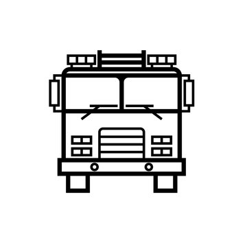 Firetruck front view outline icon. Clipart image isolated on white background