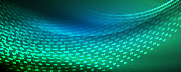 Obraz premium Glowing light particles in dark neon space, magic glow shiny abstract background